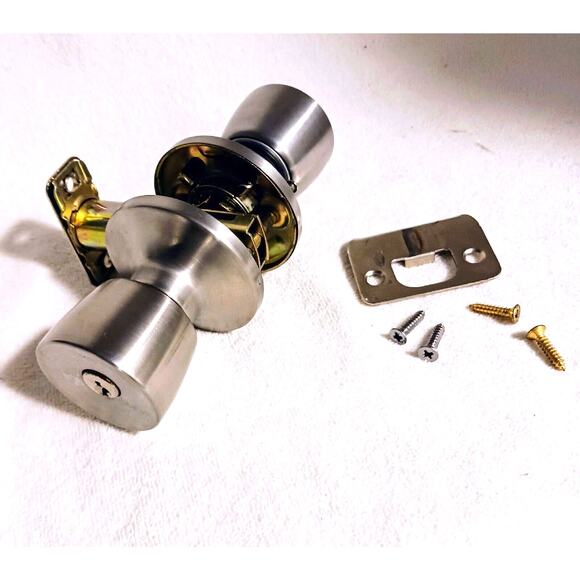 ACE Keyed SILVER SATIN FINISH Entry FRONT DOOR Lock KNOB (No Key) - Picture 1 of 9